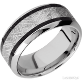9 mm wide/High Bevel/Cobalt Chrome band featuring inlays of Dinosaur Bone Black and Meteorite